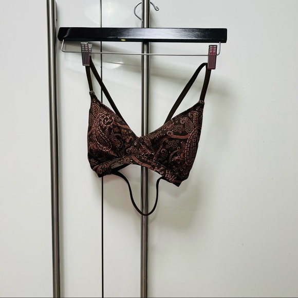 NWOT MELIKA Bikini Top Padded  Cross back Brown Pink Orange Size Small - Picture 2 of 6